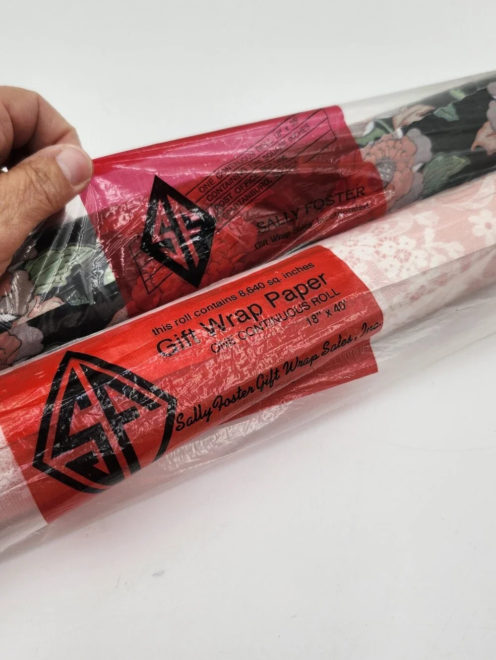 Vintage Premium  Sally Foster Pink Lace Black Floral Wrapping Paper NoS